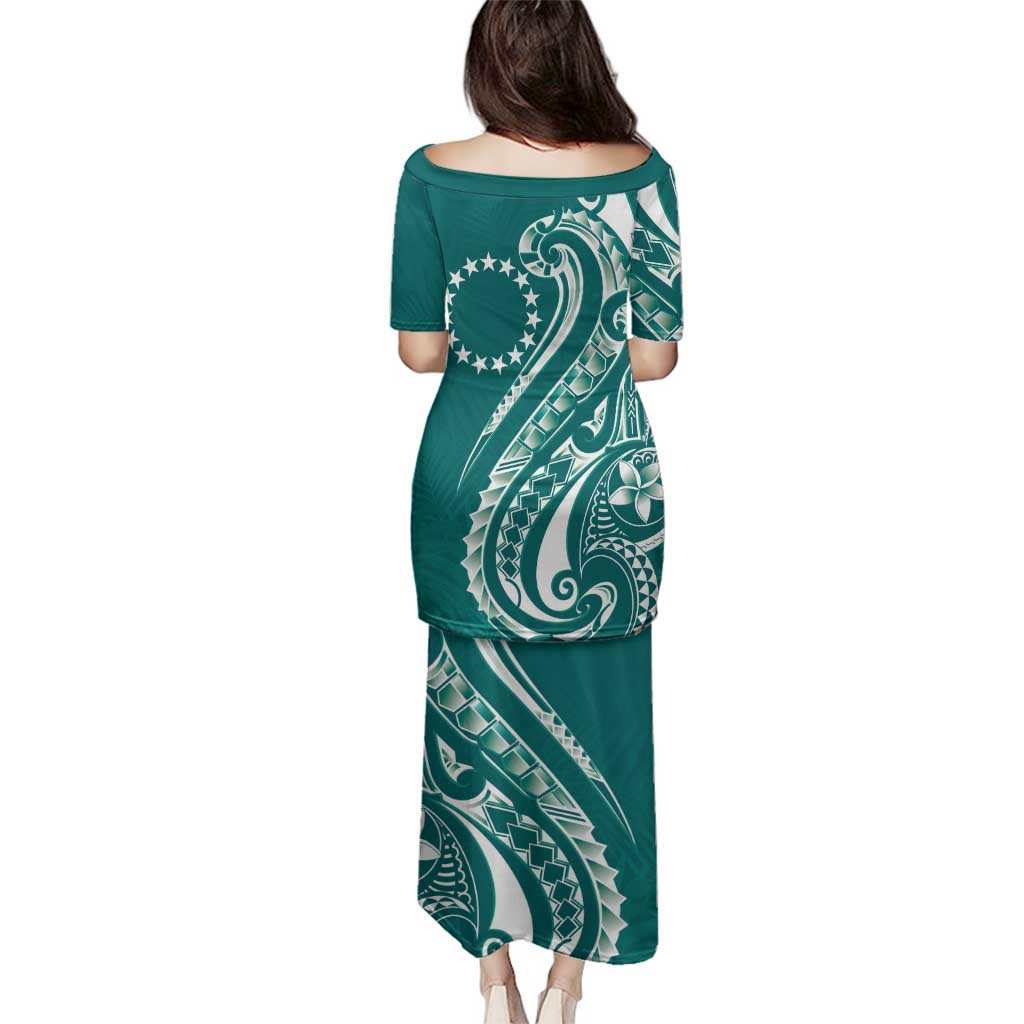 Kia Orana Cook Islands Family Matching Puletasi and Hawaiian Shirt Teal Plumeria Tropical Waves - Polynesian Pride