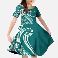 Kia Orana Cook Islands Family Matching Short Sleeve Bodycon Dress and Hawaiian Shirt Teal Plumeria Tropical Waves - Polynesian Pride