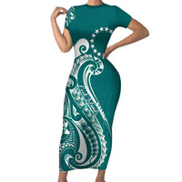 Kia Orana Cook Islands Family Matching Short Sleeve Bodycon Dress and Hawaiian Shirt Teal Plumeria Tropical Waves - Polynesian Pride
