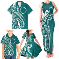 Kia Orana Cook Islands Family Matching Tank Maxi Dress and Hawaiian Shirt Teal Plumeria Tropical Waves - Polynesian Pride