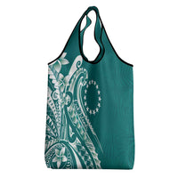 Kia Orana Cook Islands Grocery Bag Teal Plumeria Tropical Waves - Polynesian Pride