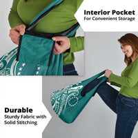 Kia Orana Cook Islands Grocery Bag Teal Plumeria Tropical Waves - Polynesian Pride