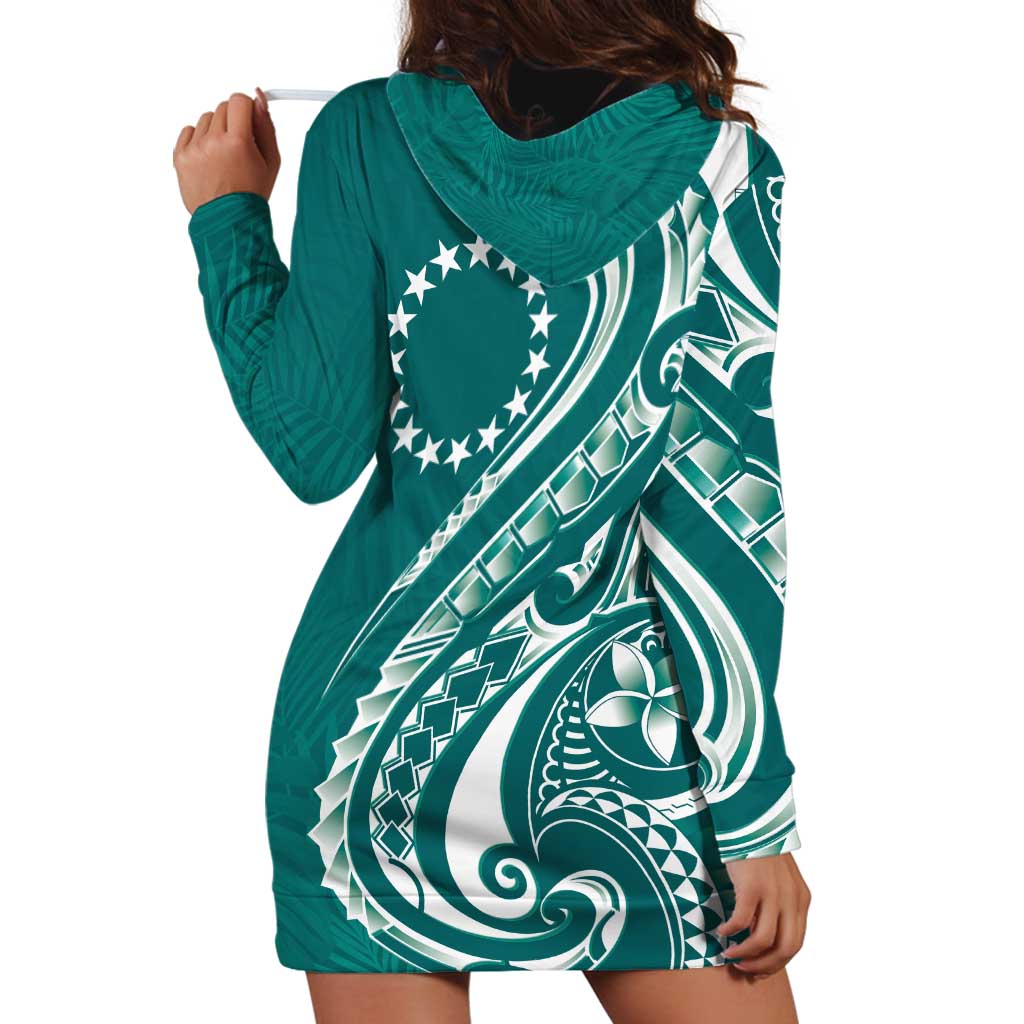 Kia Orana Cook Islands Hoodie Dress Teal Plumeria Tropical Waves - Polynesian Pride