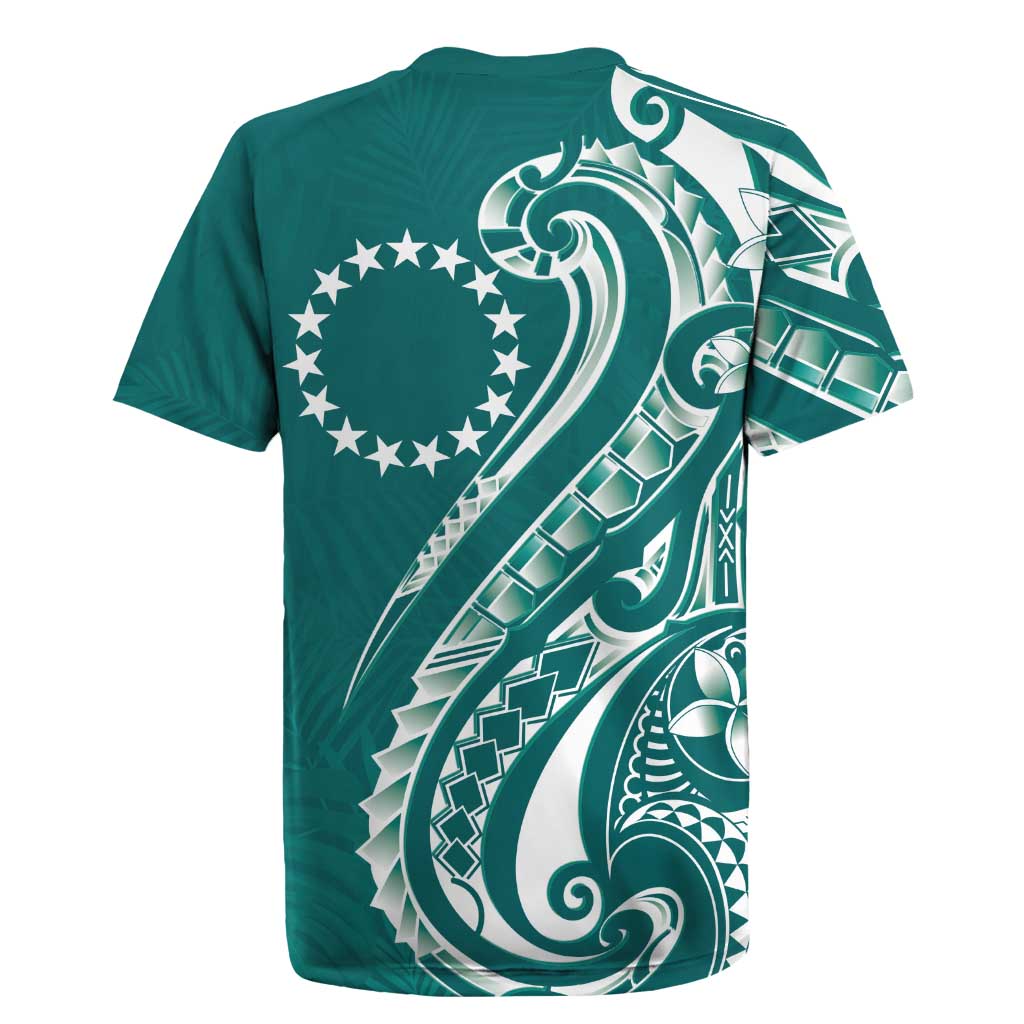 Kia Orana Cook Islands Rugby Jersey Teal Plumeria Tropical Waves - Polynesian Pride