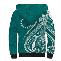 Kia Orana Cook Islands Sherpa Hoodie Teal Plumeria Tropical Waves - Polynesian Pride