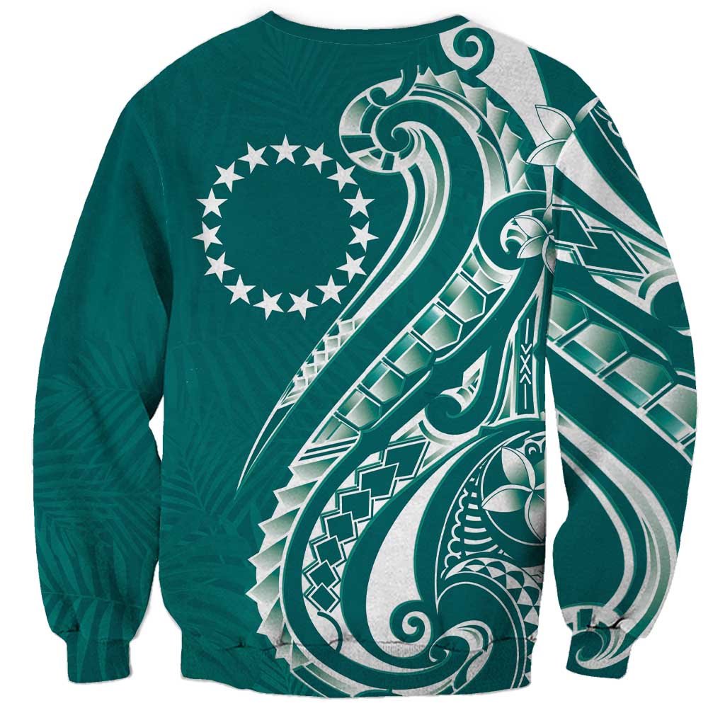 Kia Orana Cook Islands Sweatshirt Teal Plumeria Tropical Waves - Polynesian Pride