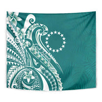 Kia Orana Cook Islands Tapestry Teal Plumeria Tropical Waves - Polynesian Pride