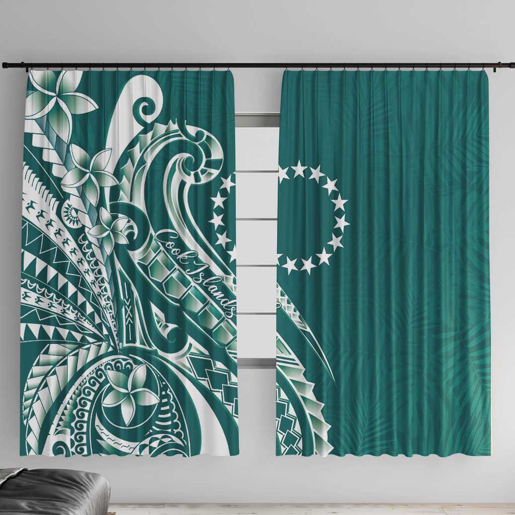 Kia Orana Cook Islands Window Curtain Teal Plumeria Tropical Waves - Polynesian Pride