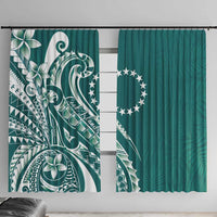 Kia Orana Cook Islands Window Curtain Teal Plumeria Tropical Waves - Polynesian Pride