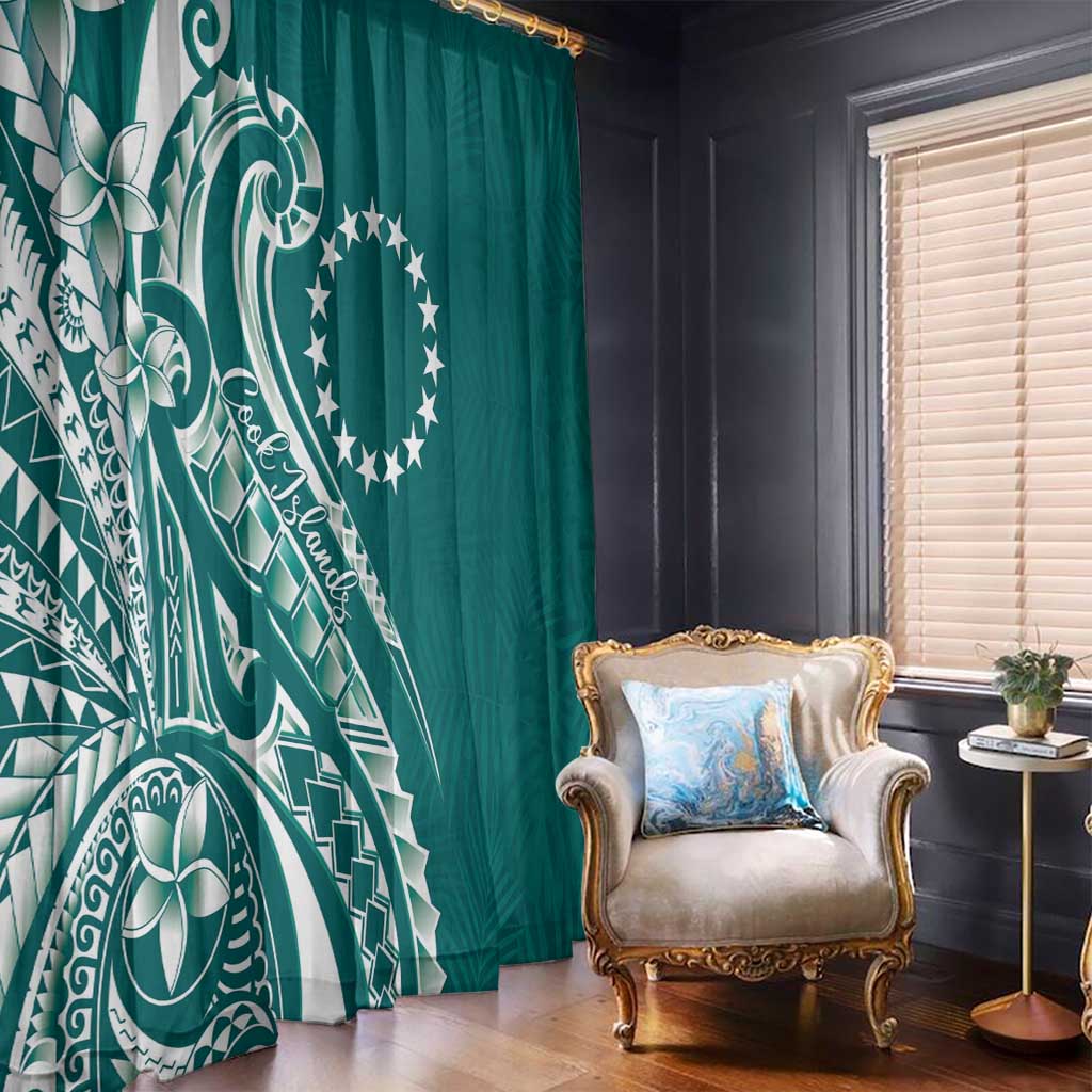 Kia Orana Cook Islands Window Curtain Teal Plumeria Tropical Waves - Polynesian Pride
