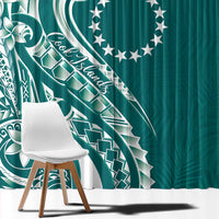 Kia Orana Cook Islands Window Curtain Teal Plumeria Tropical Waves - Polynesian Pride