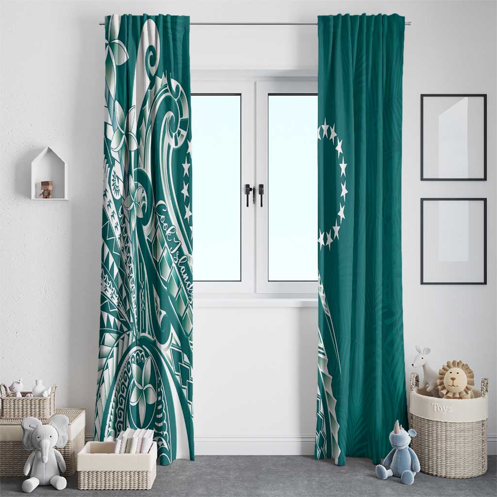 Kia Orana Cook Islands Window Curtain Teal Plumeria Tropical Waves - Polynesian Pride