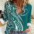 Kia Orana Cook Islands Women Casual Shirt Teal Plumeria Tropical Waves - Polynesian Pride