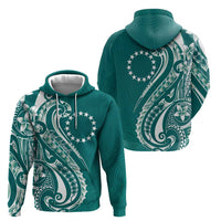 Kia Orana Cook Islands Zip Hoodie Teal Plumeria Tropical Waves - Polynesian Pride