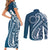 Kia Orana Cook Islands Couples Matching Short Sleeve Bodycon Dress and Long Sleeve Button Shirt Auika Plumeria Tropical Waves - Polynesian Pride