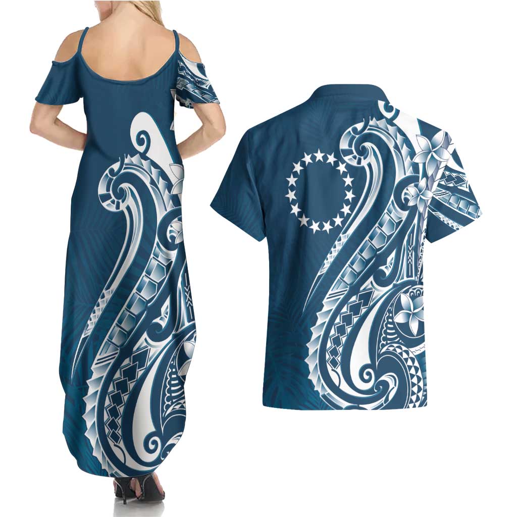 Kia Orana Cook Islands Couples Matching Summer Maxi Dress and Hawaiian Shirt Auika Plumeria Tropical Waves - Polynesian Pride