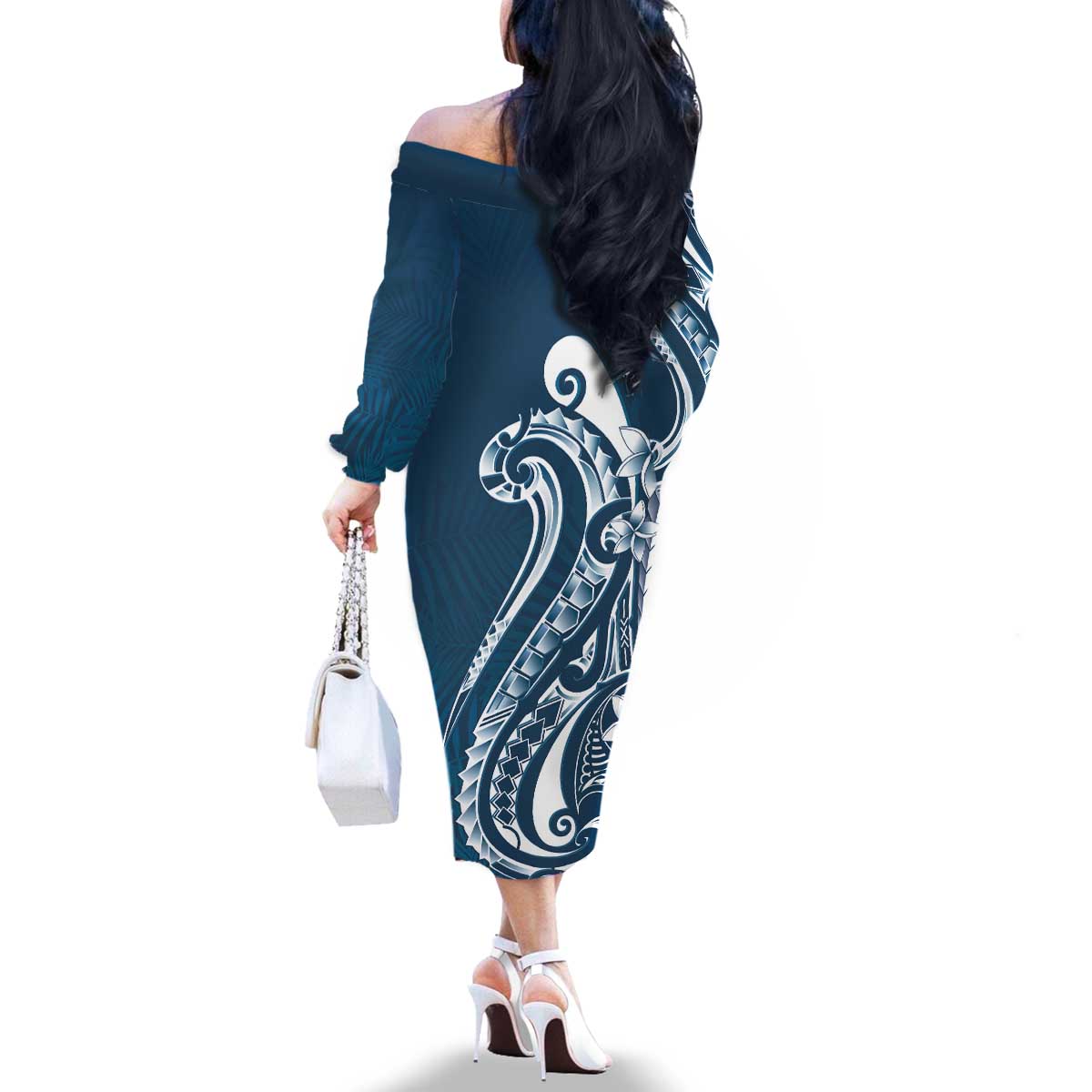 Kia Orana Cook Islands Family Matching Off The Shoulder Long Sleeve Dress and Hawaiian Shirt Auika Plumeria Tropical Waves - Polynesian Pride