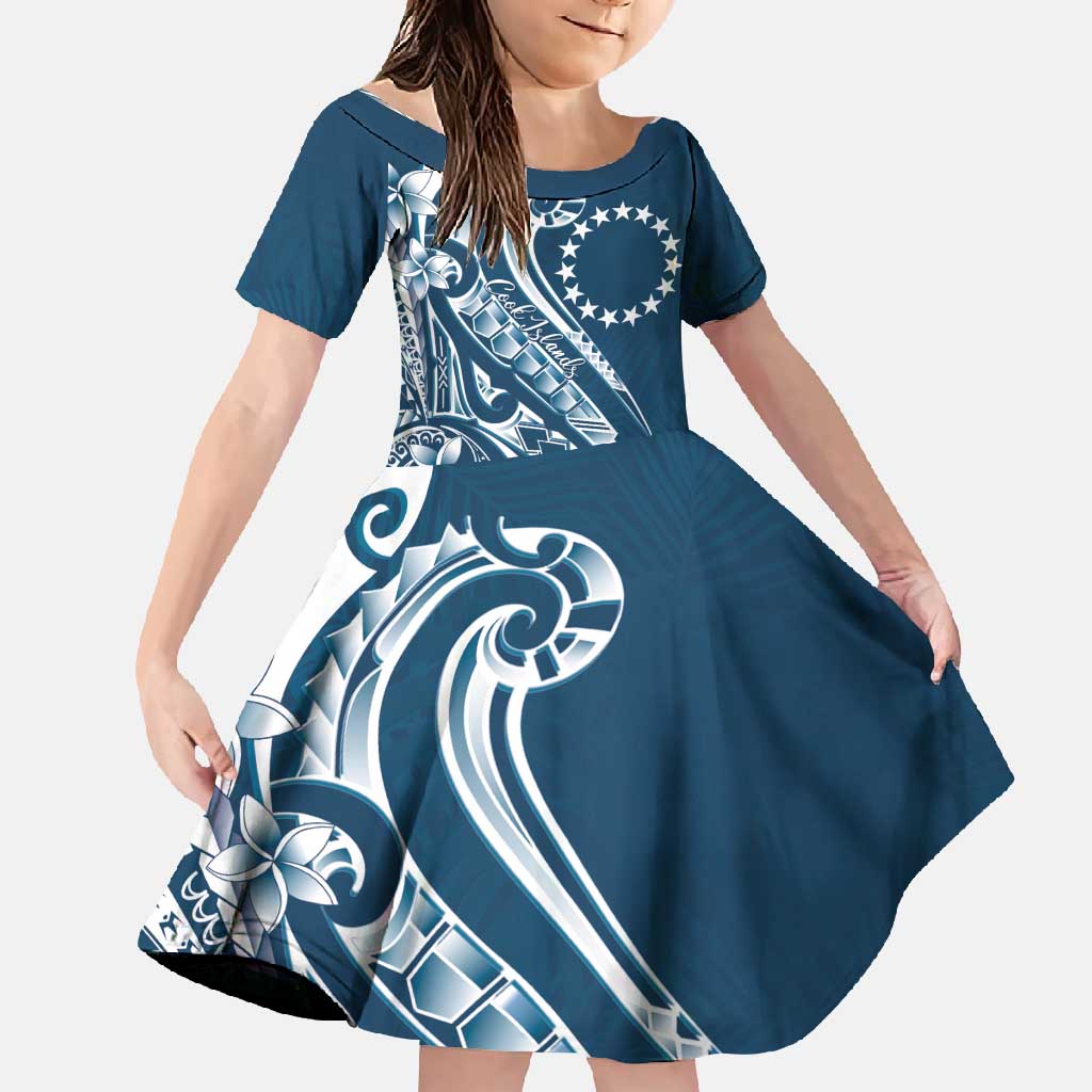 Kia Orana Cook Islands Family Matching Off Shoulder Maxi Dress and Hawaiian Shirt Auika Plumeria Tropical Waves - Polynesian Pride