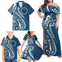 Kia Orana Cook Islands Family Matching Off Shoulder Maxi Dress and Hawaiian Shirt Auika Plumeria Tropical Waves - Polynesian Pride