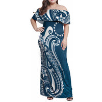 Kia Orana Cook Islands Family Matching Off Shoulder Maxi Dress and Hawaiian Shirt Auika Plumeria Tropical Waves - Polynesian Pride