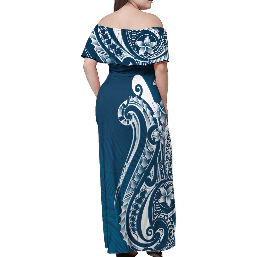 Kia Orana Cook Islands Family Matching Off Shoulder Maxi Dress and Hawaiian Shirt Auika Plumeria Tropical Waves - Polynesian Pride