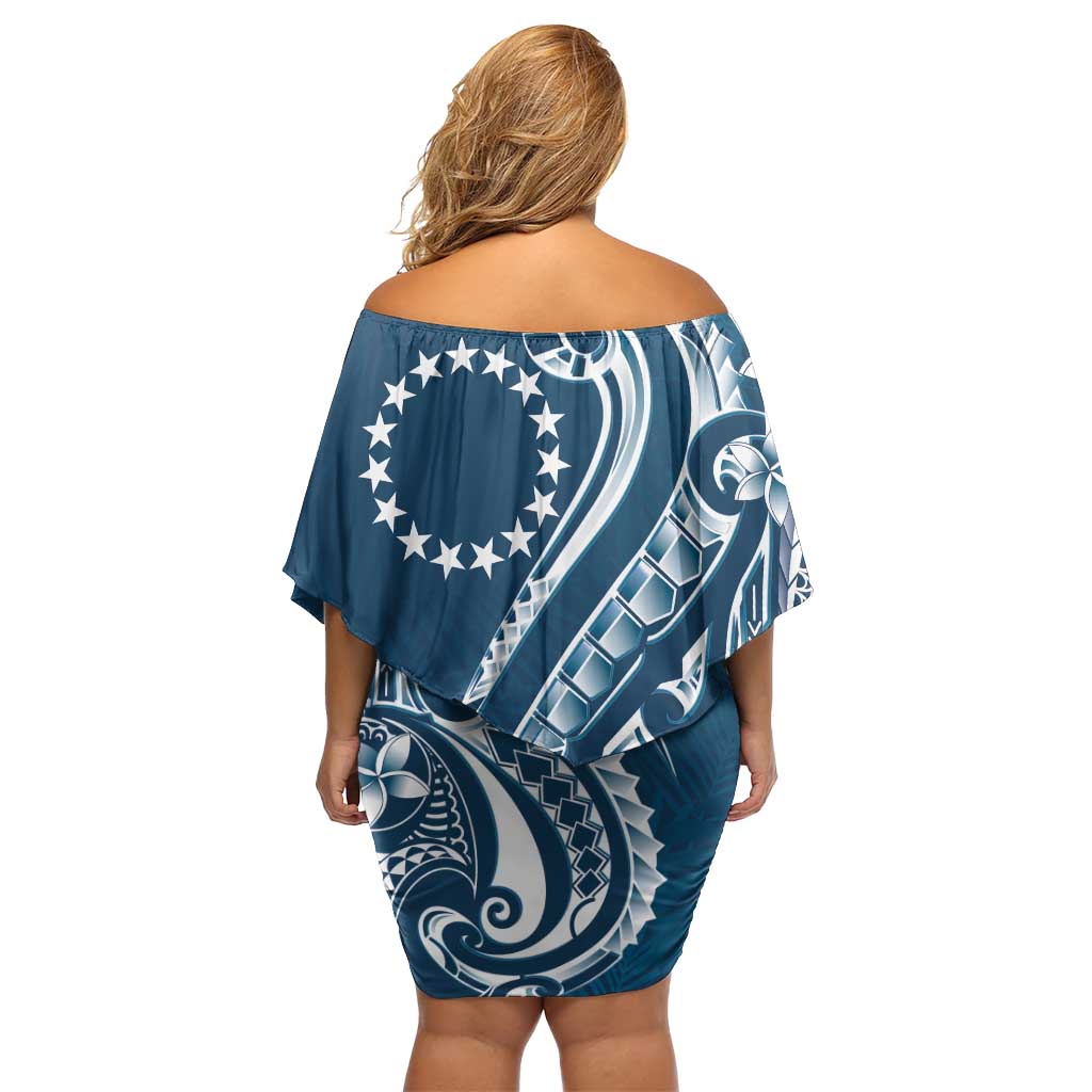 Kia Orana Cook Islands Family Matching Off Shoulder Short Dress and Hawaiian Shirt Auika Plumeria Tropical Waves - Polynesian Pride