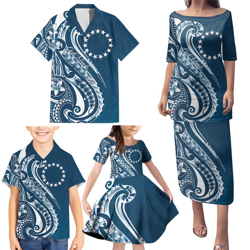Kia Orana Cook Islands Family Matching Puletasi and Hawaiian Shirt Auika Plumeria Tropical Waves - Polynesian Pride