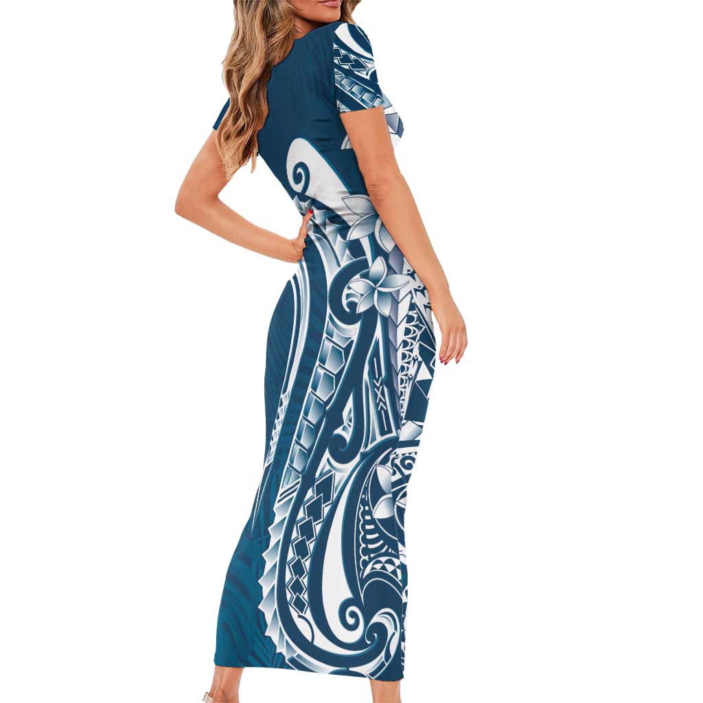 Kia Orana Cook Islands Family Matching Short Sleeve Bodycon Dress and Hawaiian Shirt Auika Plumeria Tropical Waves - Polynesian Pride