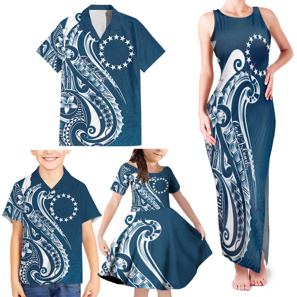 Kia Orana Cook Islands Family Matching Tank Maxi Dress and Hawaiian Shirt Auika Plumeria Tropical Waves - Polynesian Pride