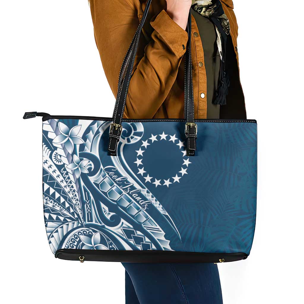 Kia Orana Cook Islands Leather Tote Bag Auika Plumeria Tropical Waves - Polynesian Pride