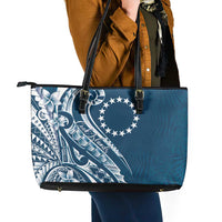 Kia Orana Cook Islands Leather Tote Bag Auika Plumeria Tropical Waves - Polynesian Pride