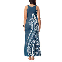 Kia Orana Cook Islands Tank Maxi Dress Auika Plumeria Tropical Waves - Polynesian Pride