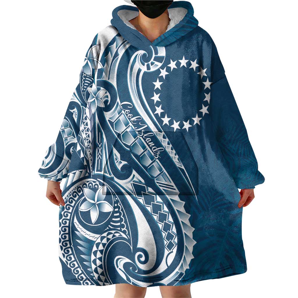 Kia Orana Cook Islands Wearable Blanket Hoodie Auika Plumeria Tropical Waves - Polynesian Pride
