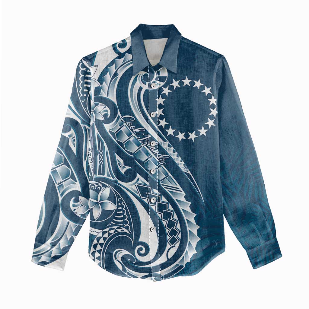 Kia Orana Cook Islands Women Casual Shirt Auika Plumeria Tropical Waves - Polynesian Pride