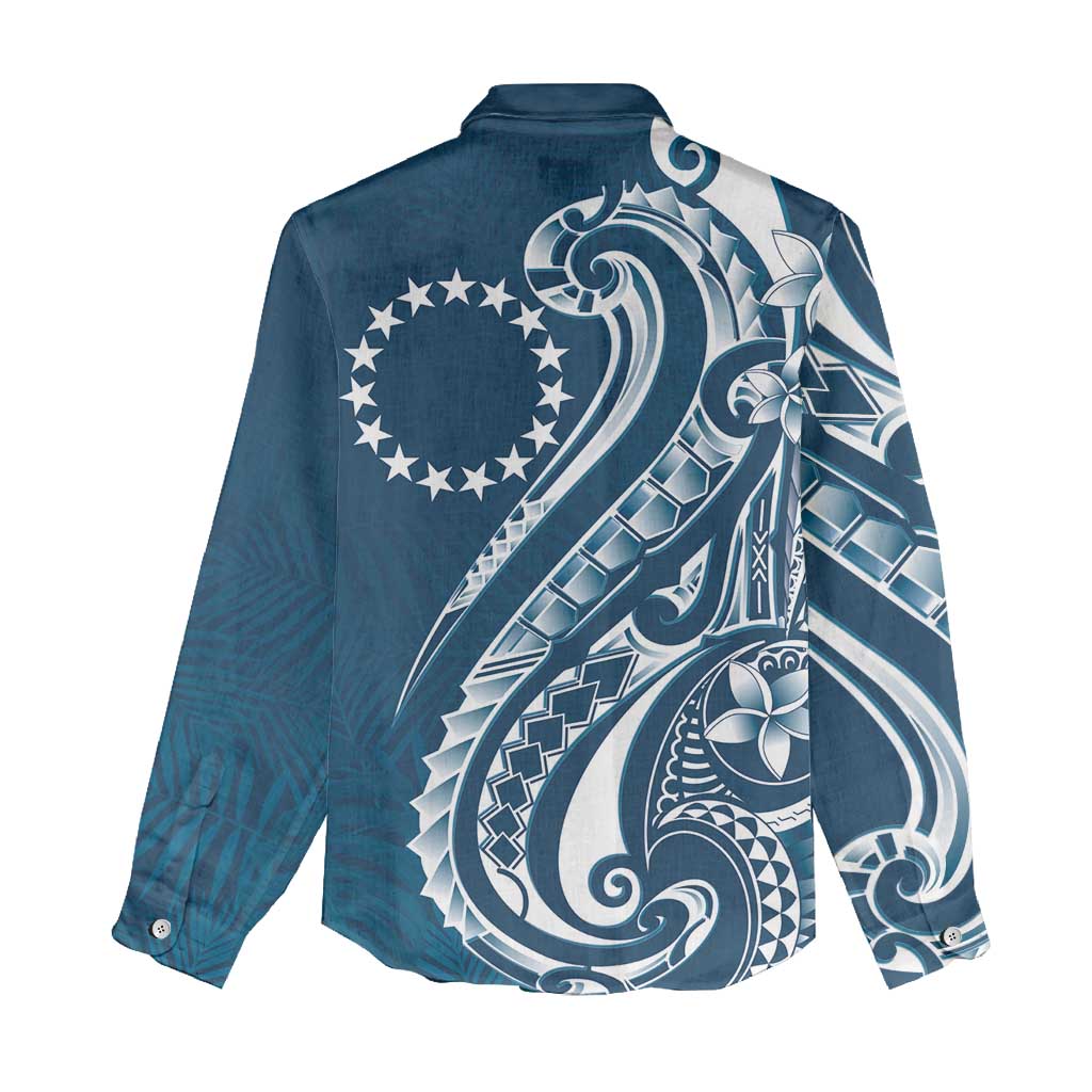 Kia Orana Cook Islands Women Casual Shirt Auika Plumeria Tropical Waves - Polynesian Pride