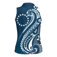 Kia Orana Cook Islands Women Sleeveless Polo Shirt Auika Plumeria Tropical Waves - Polynesian Pride