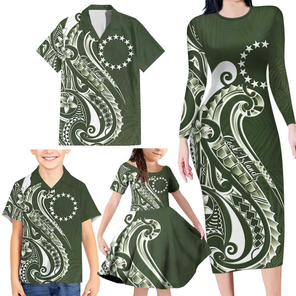 Kia Orana Cook Islands Family Matching Long Sleeve Bodycon Dress and Hawaiian Shirt Matie Plumeria Tropical Waves - Polynesian Pride