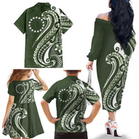 Kia Orana Cook Islands Family Matching Off The Shoulder Long Sleeve Dress and Hawaiian Shirt Matie Plumeria Tropical Waves - Polynesian Pride