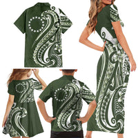 Kia Orana Cook Islands Family Matching Short Sleeve Bodycon Dress and Hawaiian Shirt Matie Plumeria Tropical Waves - Polynesian Pride