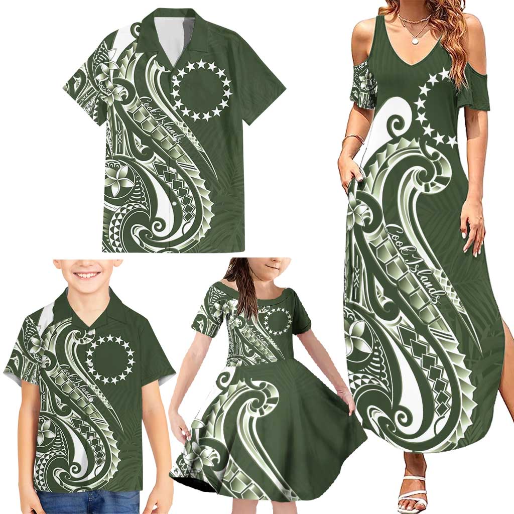 Kia Orana Cook Islands Family Matching Summer Maxi Dress and Hawaiian Shirt Matie Plumeria Tropical Waves - Polynesian Pride