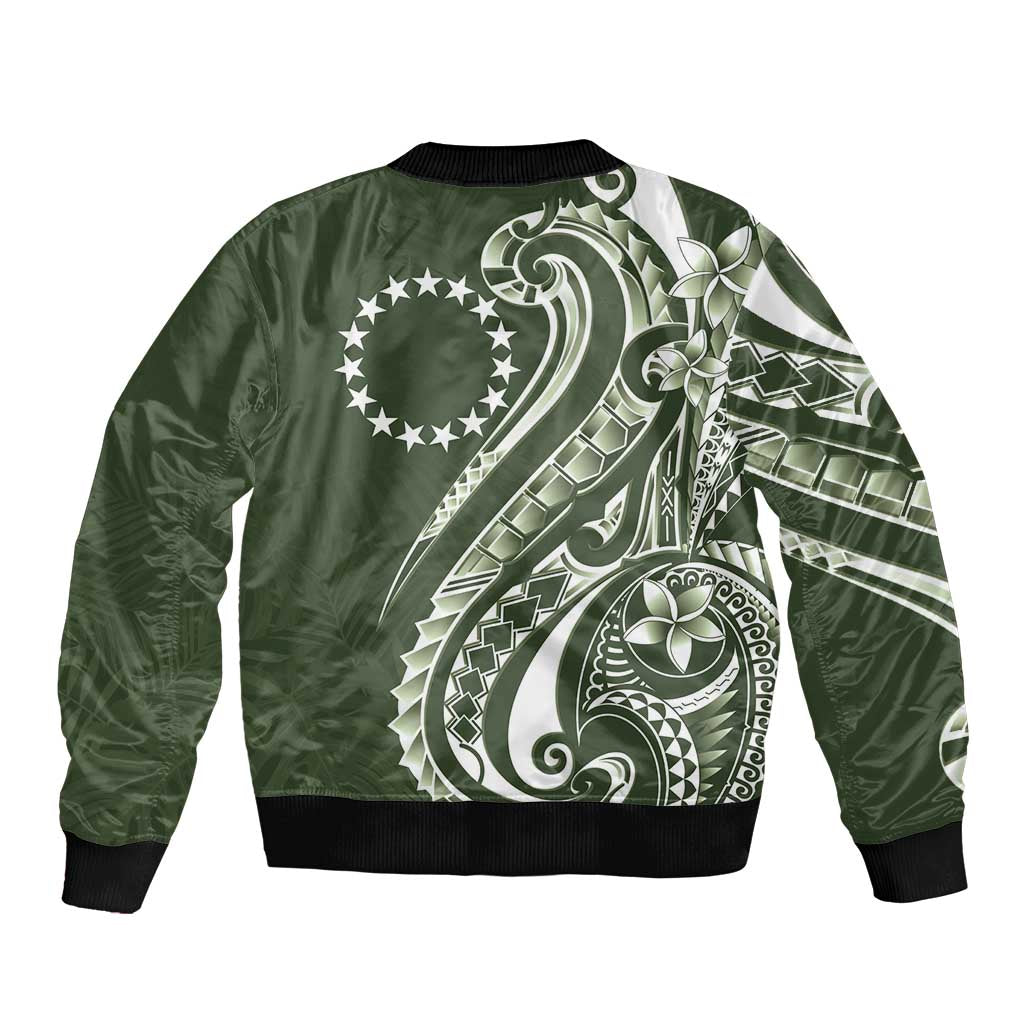 Kia Orana Cook Islands Sleeve Zip Bomber Jacket Matie Plumeria Tropical Waves - Polynesian Pride