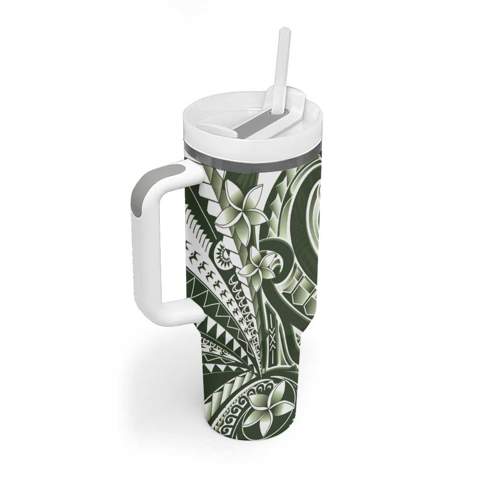Kia Orana Cook Islands Tumbler With Handle Matie Plumeria Tropical Waves - Polynesian Pride
