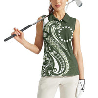 Kia Orana Cook Islands Women Sleeveless Polo Shirt Matie Plumeria Tropical Waves - Polynesian Pride
