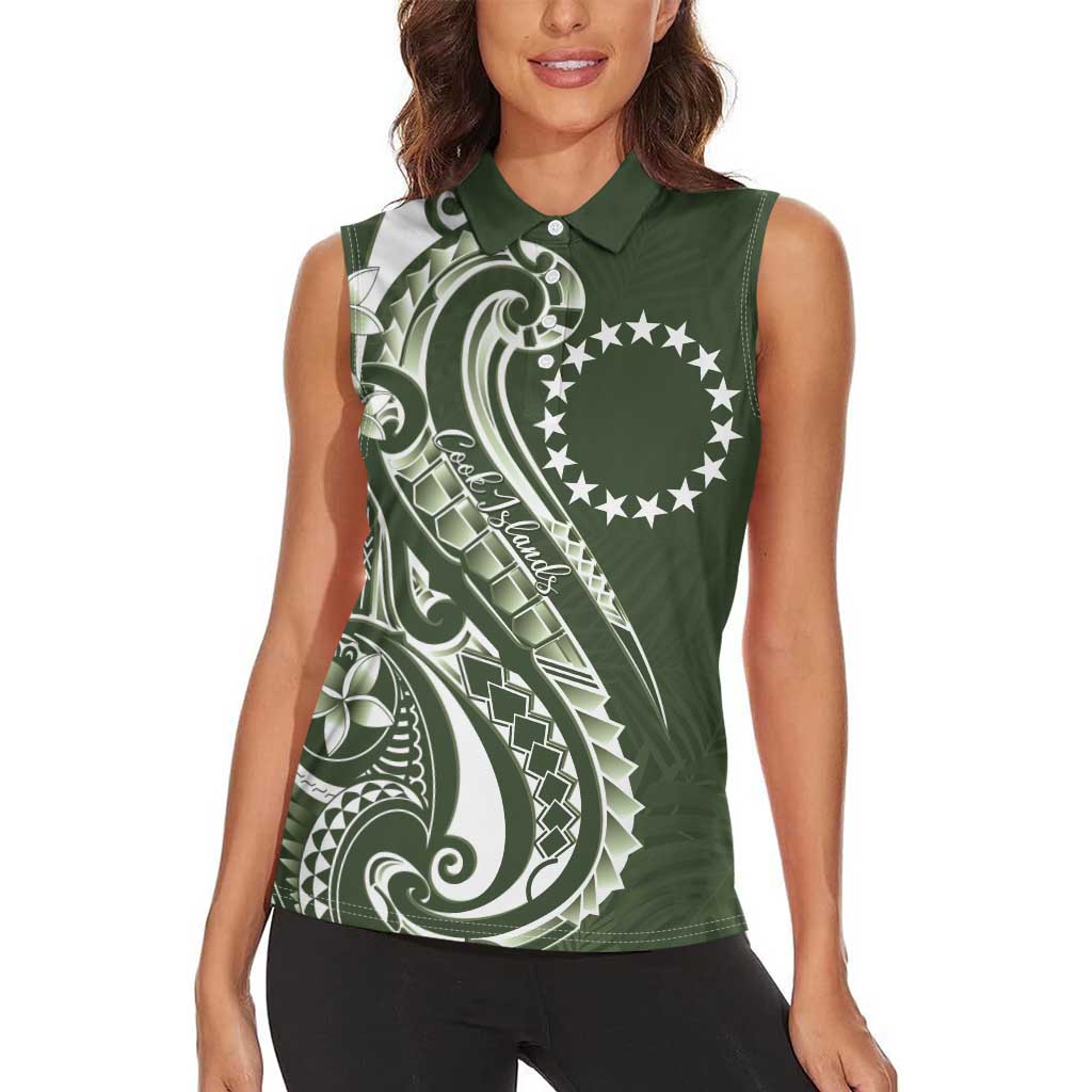 Kia Orana Cook Islands Women Sleeveless Polo Shirt Matie Plumeria Tropical Waves - Polynesian Pride