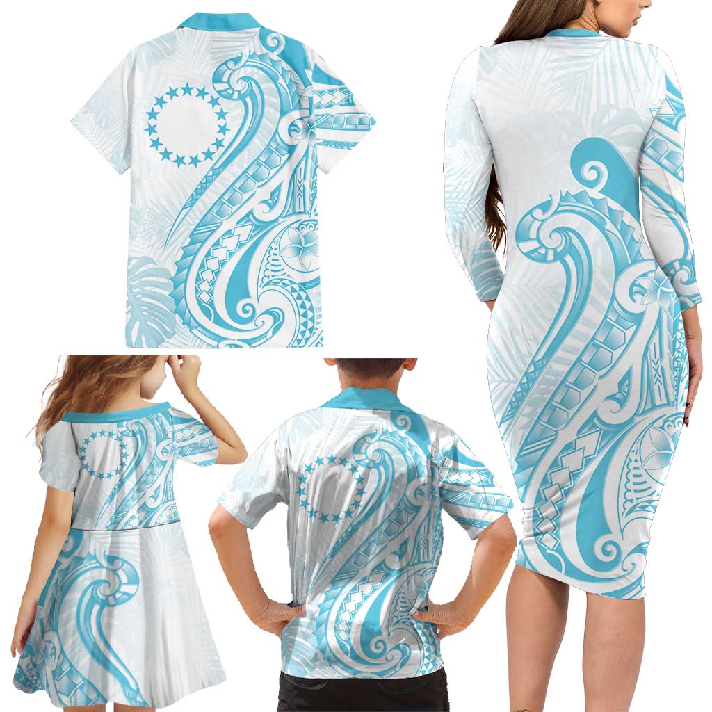 Kia Orana Cook Islands Family Matching Long Sleeve Bodycon Dress and Hawaiian Shirt Moana Plumeria Tropical Waves - Polynesian Pride