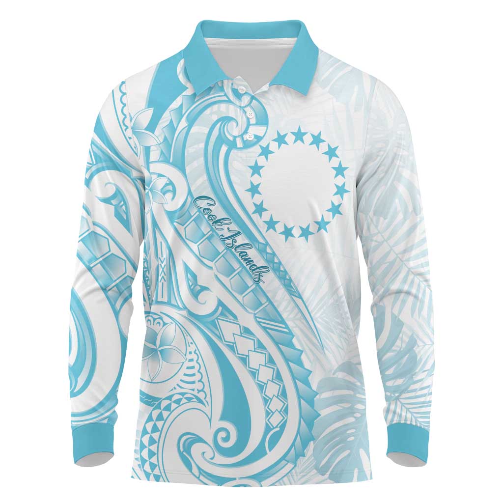 Kia Orana Cook Islands Long Sleeve Polo Shirt Moana Plumeria Tropical Waves - Polynesian Pride