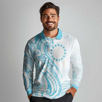 Kia Orana Cook Islands Long Sleeve Polo Shirt Moana Plumeria Tropical Waves - Polynesian Pride