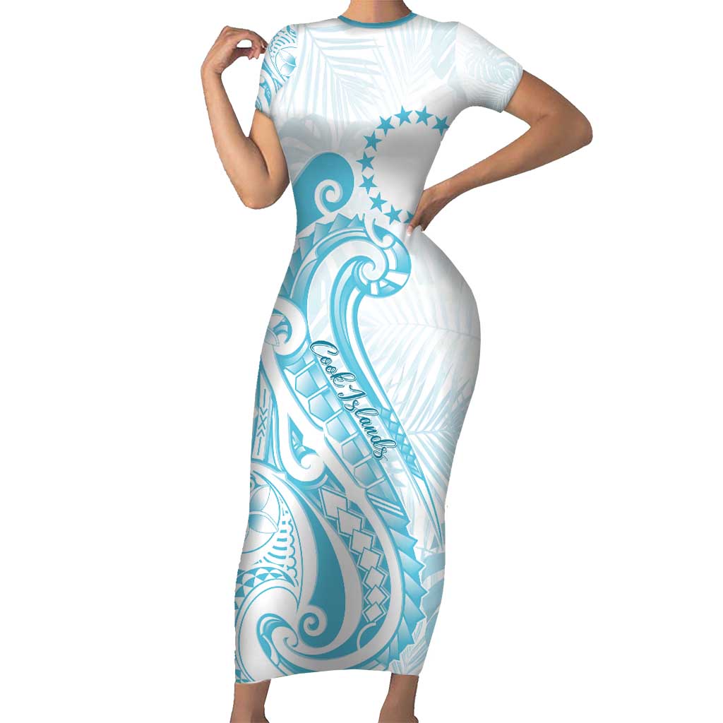 Kia Orana Cook Islands Short Sleeve Bodycon Dress Moana Plumeria Tropical Waves - Polynesian Pride