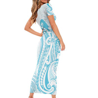 Kia Orana Cook Islands Short Sleeve Bodycon Dress Moana Plumeria Tropical Waves - Polynesian Pride