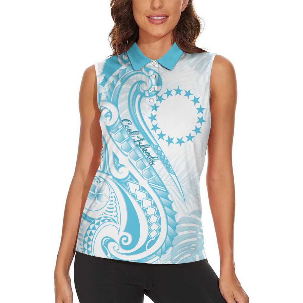Kia Orana Cook Islands Women Sleeveless Polo Shirt Moana Plumeria Tropical Waves - Polynesian Pride